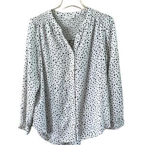 Beachlunchlounge Button Down long sleeves V-Neck Size M White w/Black Brown spec